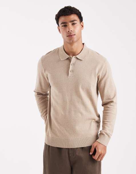 JJ Rebel - Gebreide polo met lange mouwen in beige - view 1