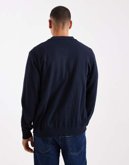 JJ Rebel - Gebreide polo met ritssluiting in marineblauw, 3 van 5