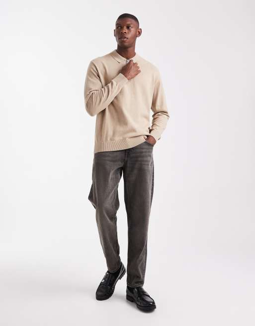 JJ Rebel - Gebreide polotrui met korte rits in beige, 2 van 5