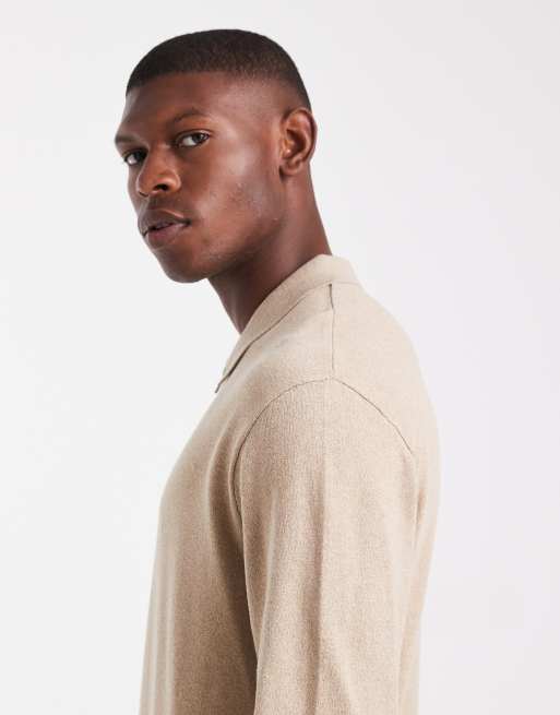 JJ Rebel - Gebreide polotrui met korte rits in beige, 4 van 5