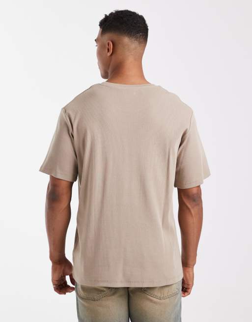 JJ Rebel - Geribbeld T-shirt in beige, 3 van 5