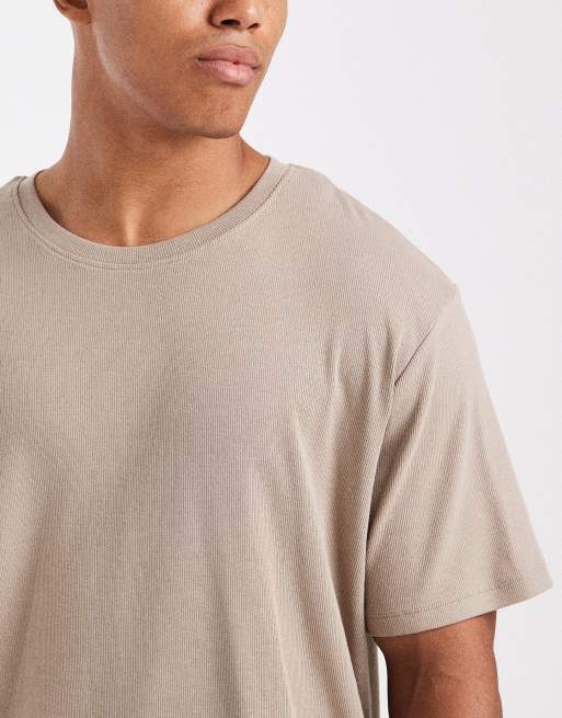 JJ Rebel - Geribbeld T-shirt in beige, 5 van 5