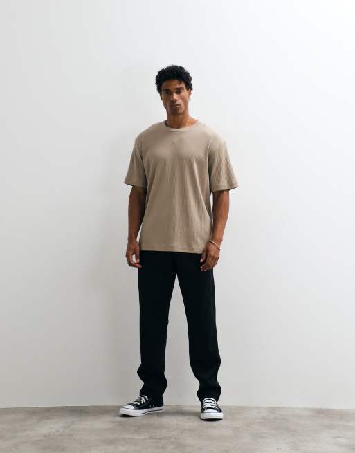 JJ Rebel - Geribbeld T-shirt in beige, 3 van 5