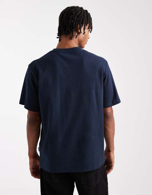 JJ Rebel - Geribbeld T-shirt in marineblauw, 2 van 5