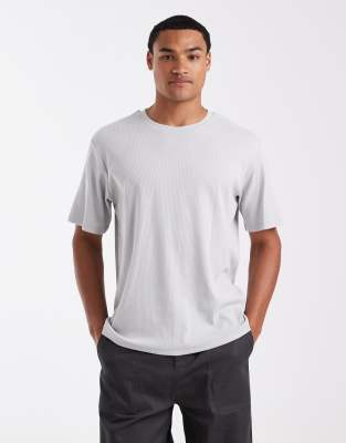 Geripptes T-Shirt in Hellgrau Grau XS