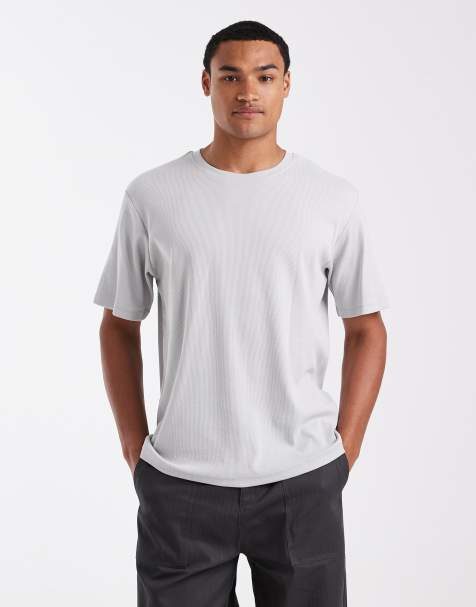 JJ Rebel – Geripptes T-Shirt in Hellgrau - view 1
