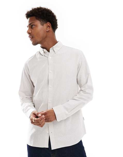 JJ Rebel - Gestreept oxford overhemd in beige - view 1