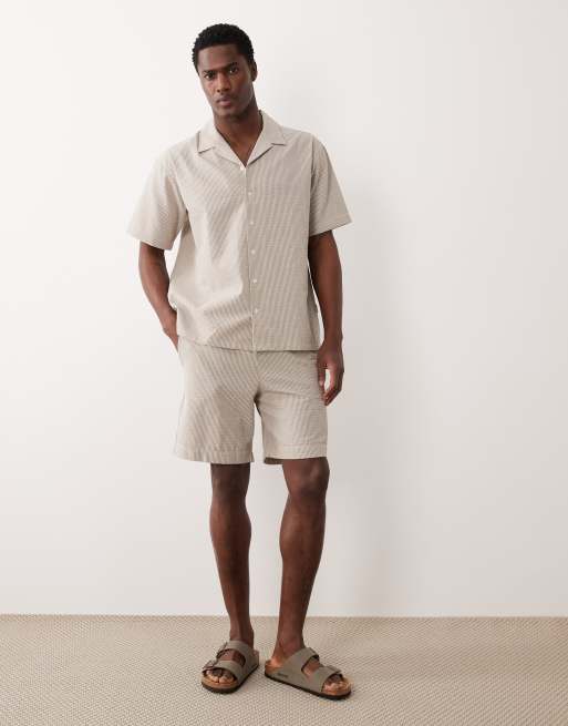 JJ Rebel - Gestreepte seersucker short in beige, deel van co-ord set, 2 van 5