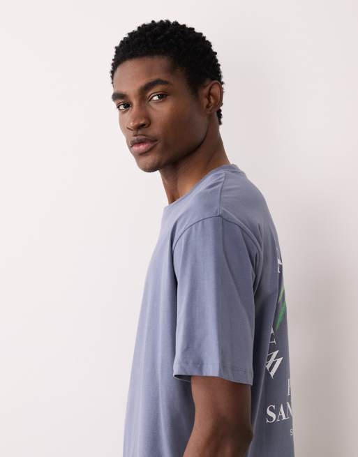 JJ Rebel - Grå oversized T-shirt med palmeprint på ryggen, 4 af 5