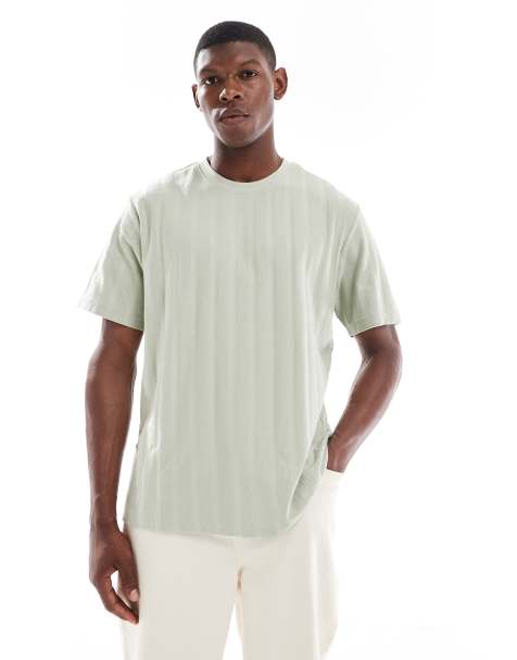 JJ Rebel – Grön t-shirt i oversize med texturerade ränder - view 1