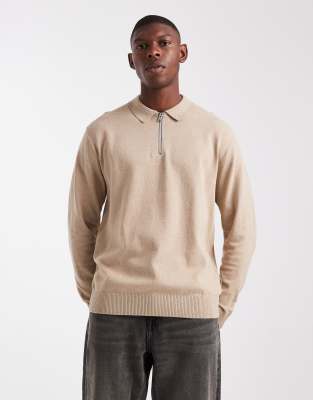 Jj Rebel Half Zip Knit Polo Sweater In Neutral