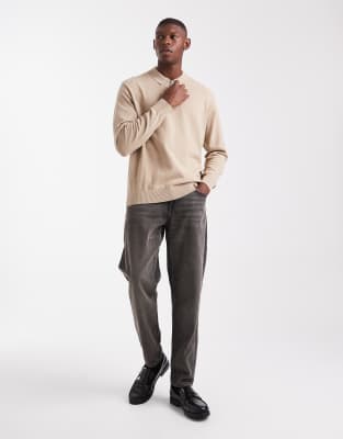 Jj Rebel Half Zip Knit Polo Sweater In Neutral