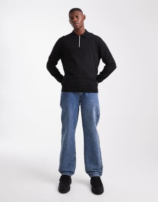 Jj Rebel Half Zip Knit Polo Sweater In Black