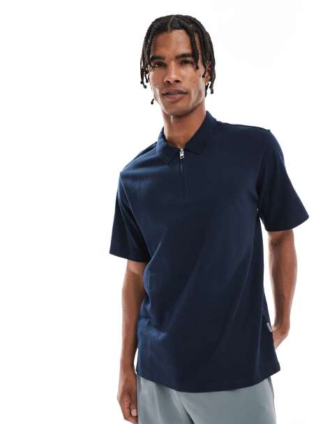 JJ Rebel half zip polo shirt in textured navy - view 1