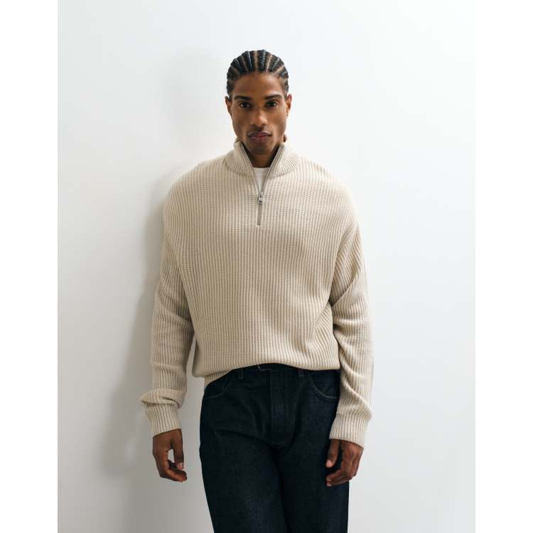 JJ Rebel half zip sweater in cream | ASOS