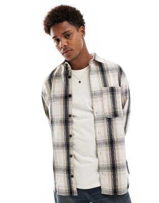 heavy check overshirt in beige-Neutral