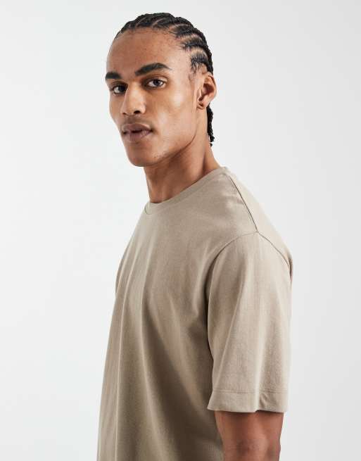 JJ Rebel heavyweight textured t-shirt in beige, 4 of 5
