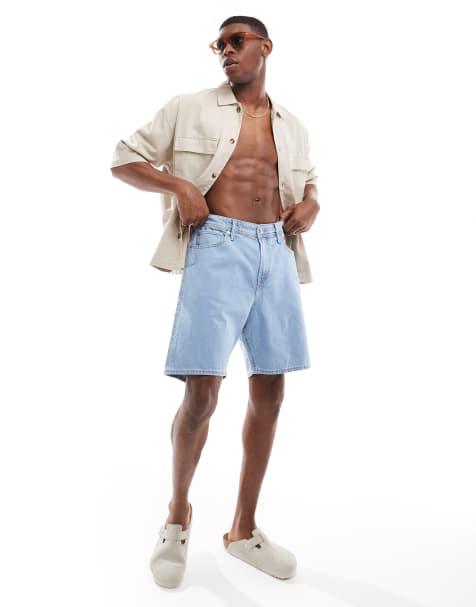 JJ Rebel loose fit denim shorts in light blue wash 