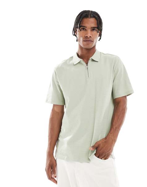 JJ Rebel half zip polo in texture light green