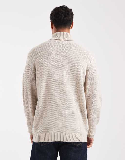 JJ Rebel - Kabelgebreide coltrui in beige, 3 van 5