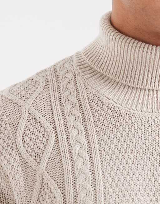 JJ Rebel - Kabelgebreide coltrui in beige, 5 van 5
