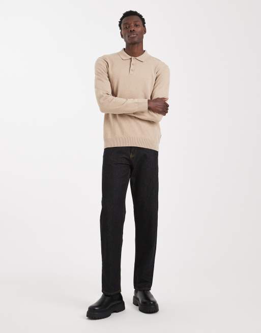 JJ Rebel knit long sleeve polo in beige, 2 of 5