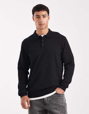 Jj Rebel Knit Long Sleeve Polo In Black
