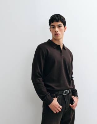 Jj Rebel Knit Long Sleeve Polo In Brown