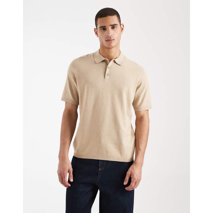 JJ Rebel knit polo shirt in beige | ASOS