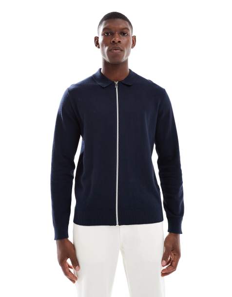 JJ Rebel knit zip up polo in navy - view 1
