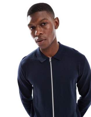 Jj Rebel Knit Zip Up Polo In Blue