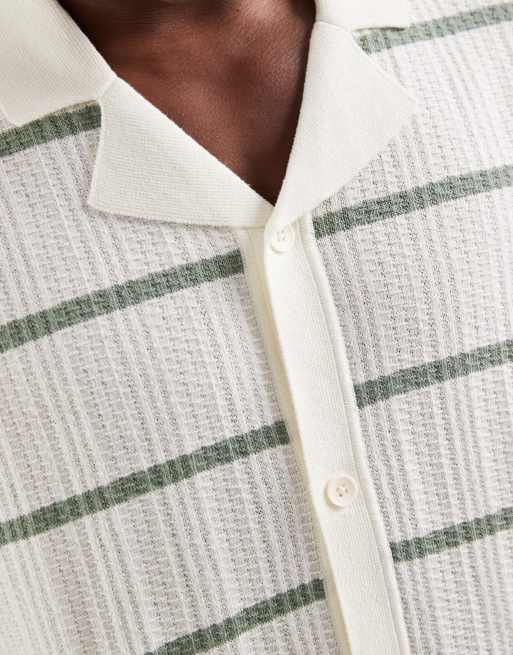 JJ Rebel knitted button shirt with stripe in cream, 4 of 5