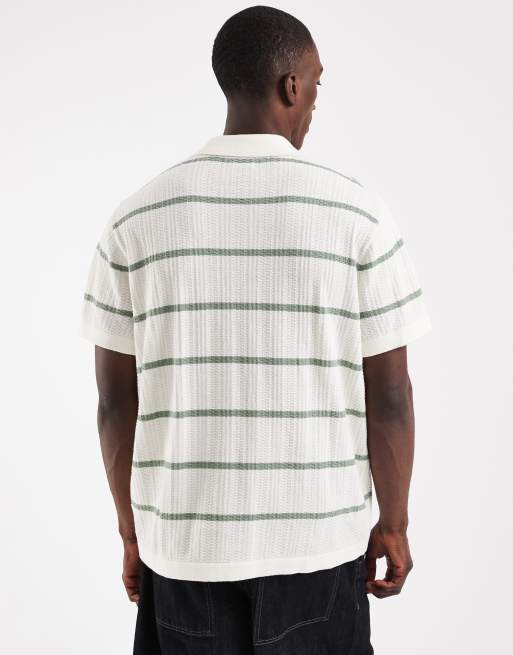 JJ Rebel knitted button shirt with stripe in cream, 5 of 5