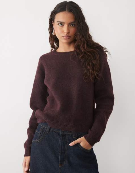 JJ Rebel knitted jumper in burgundy - view 1