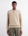 [JJ Rebel] JJ Rebel knitted long sleeve polo in crockery-Neutral XXL Crockery