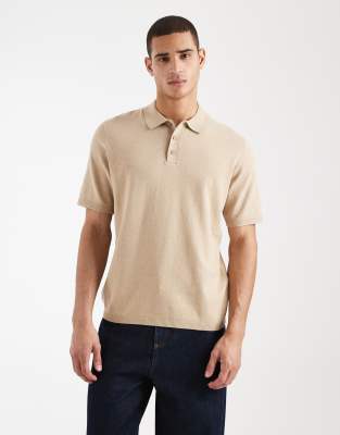 Jj Rebel Knitted Polo In Neutral