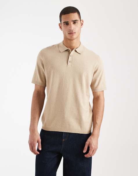 JJ Rebel knitted polo in beige - view 1