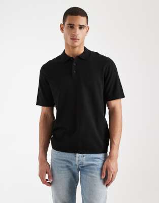Jj Rebel Knitted Polo In Black
