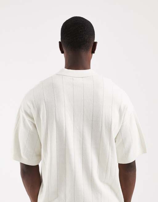 JJ Rebel knitted ribbed polo in off white, 5 of 5