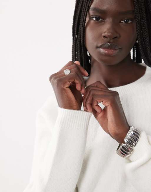 JJ Rebel knitted sweater in white, 3 of 4
