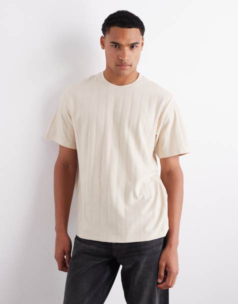 JJ Rebel oversized t-shirt in texture stripe in cream