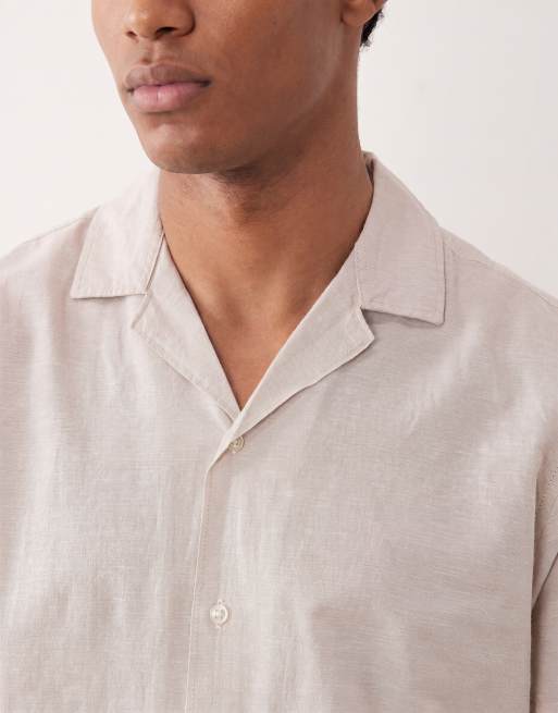 JJ Rebel – Kurzärmliges Hemd aus Leinenmix in Beige, 3 von 5
