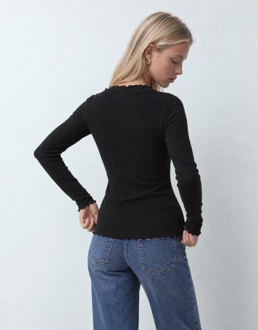 JJ Rebel langärmliges Oberteil mit Lettuce-Saum in Schwarz, 6 von 9