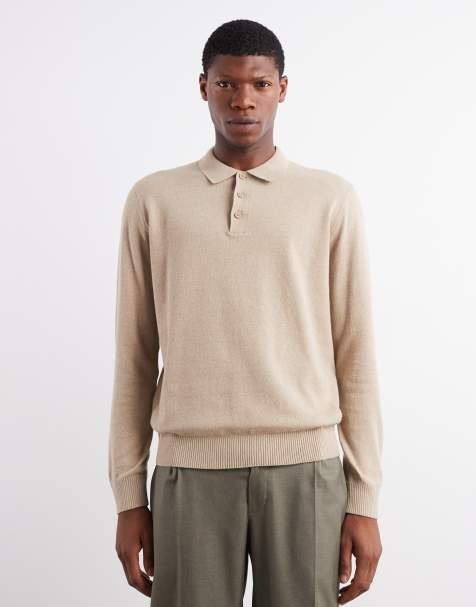 JJ Rebel – Langärmliges Strick-Polohemd in Beige - view 1