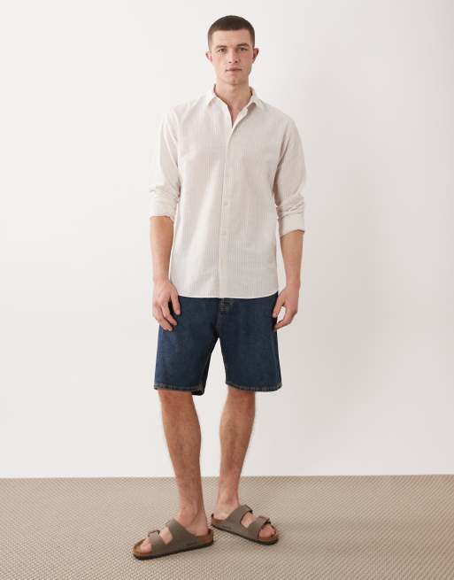 JJ Rebel linen blend long sleeve shirt in beige stripes, 2 of 5