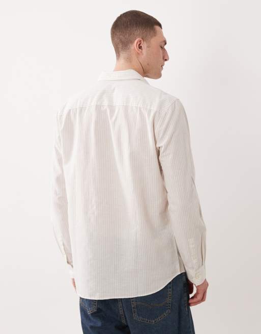 JJ Rebel linen blend long sleeve shirt in beige stripes, 5 of 5