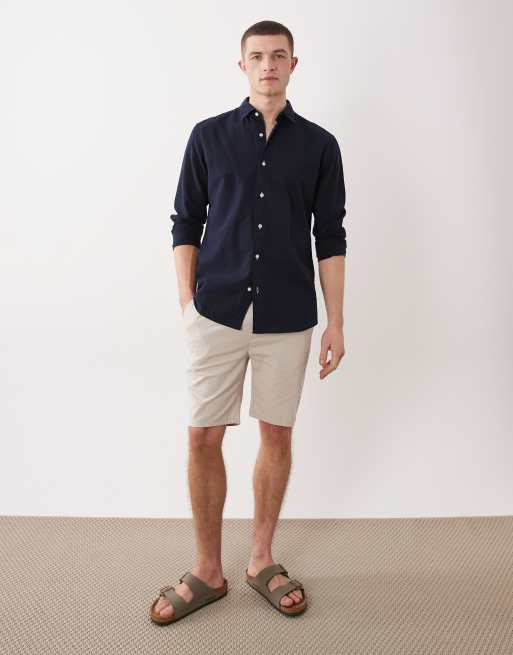 JJ Rebel linen blend long sleeve shirt in navy, 2 of 5