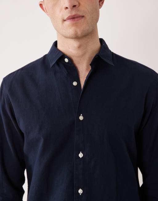 JJ Rebel linen blend long sleeve shirt in navy, 3 of 5