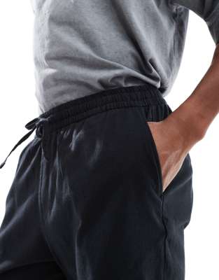 JJ Rebel linen blend shorts with drawstring waist in black