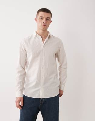 JJ Rebel linen long sleeve shirt in beige stripe-Neutral